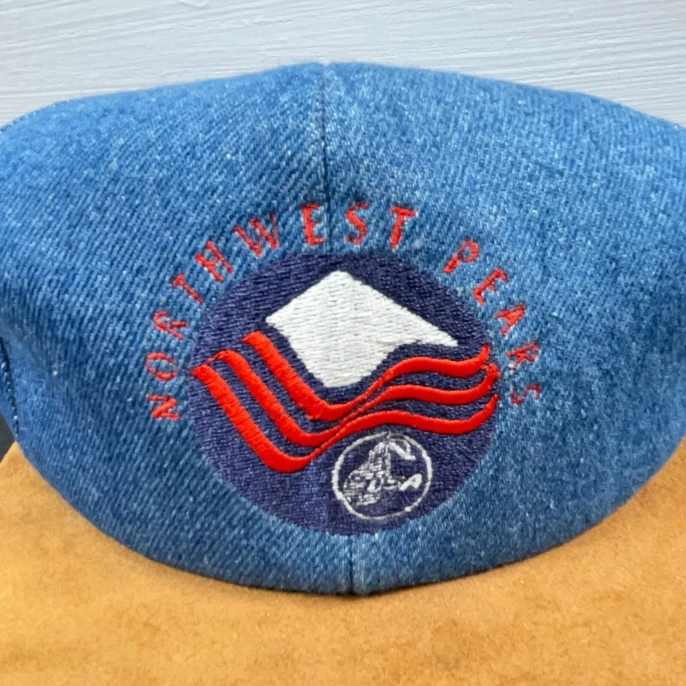 Vintage K Products Hat Cap‎ Trucker Snapback Denim Suede USA 90s Northwest Peaks